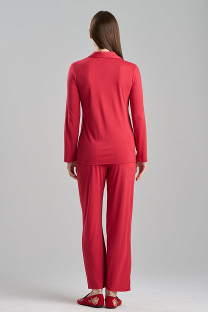 Natori Buy Shangri-La Embroidered Notch PJ in Crimson Red Online