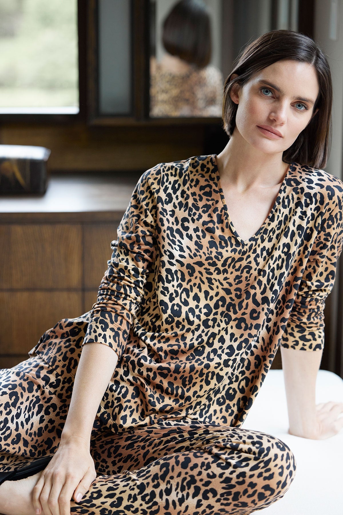 Natori Exotic Animal Cozy Knit V-Neck PJ
