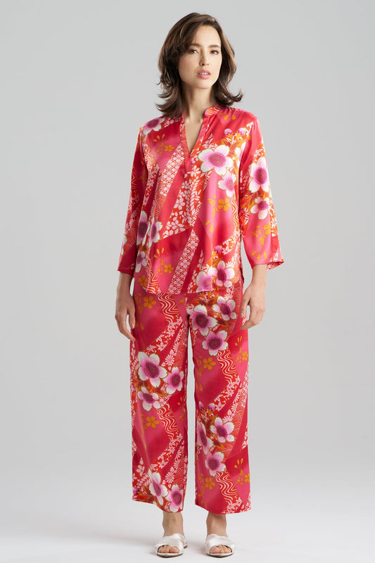 Natori Magnolia Printed Satin Mandarin PJ Set
