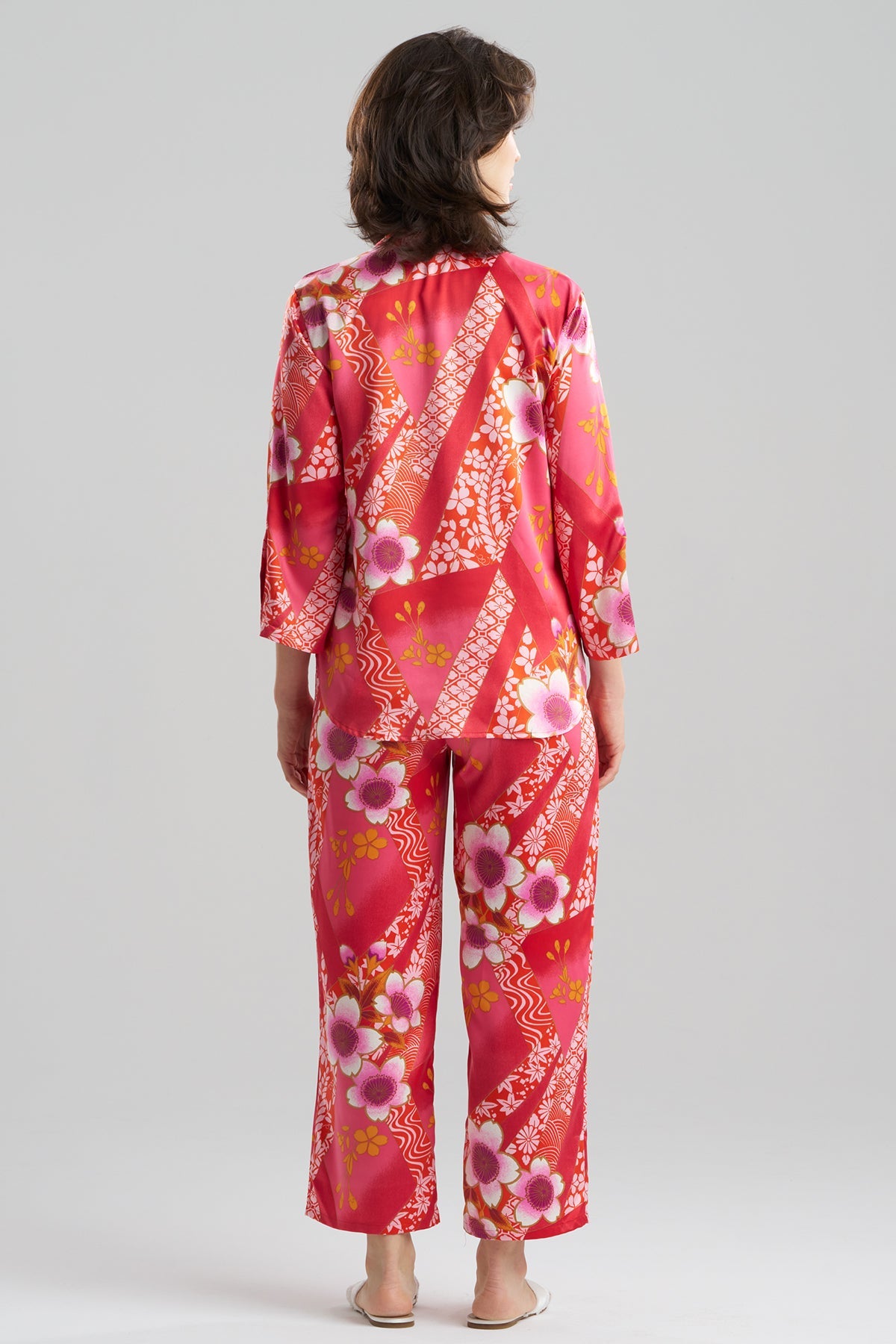 Natori Magnolia Printed Satin Mandarin PJ Set
