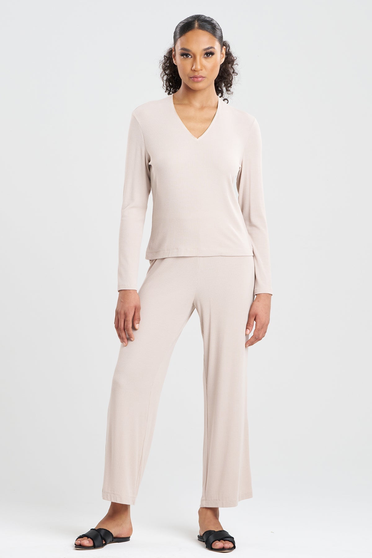 Natori Rib Essentials V-Neck Long Sleeve PJ