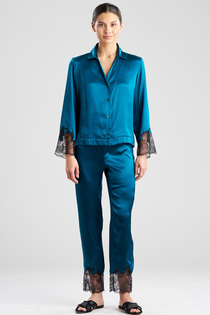 Natori Lolita Lace Trim Silk Notch PJ