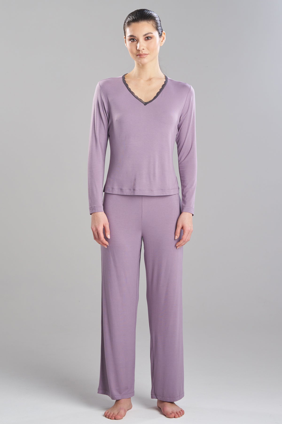 Natori Iris Bamboo Jersey Ease Long Sleeve Lace PJ
