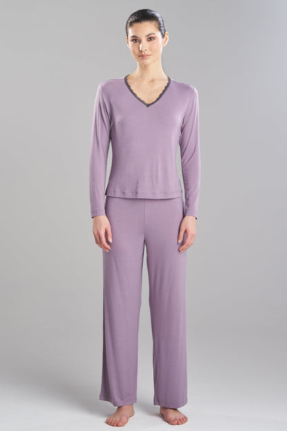 Natori Iris Bamboo Jersey Ease Long Sleeve Lace PJ
