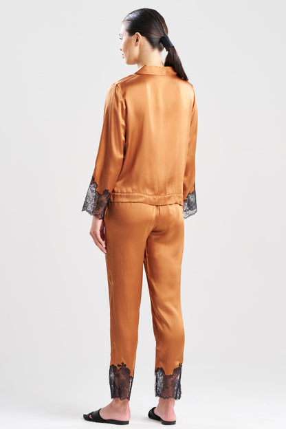 Natori Lolita Lace Trim Silk Notch PJ