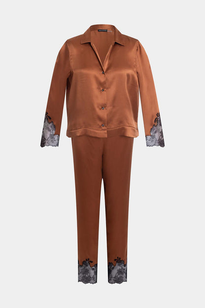 Natori Lolita Lace Trim Silk Notch PJ