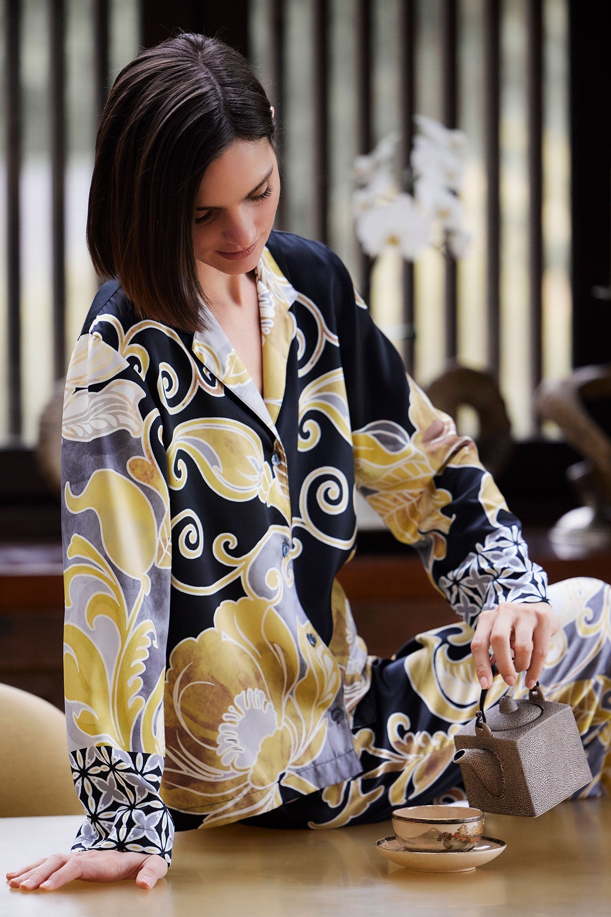 Natori Deco Printed Charmeuse Notch PJ