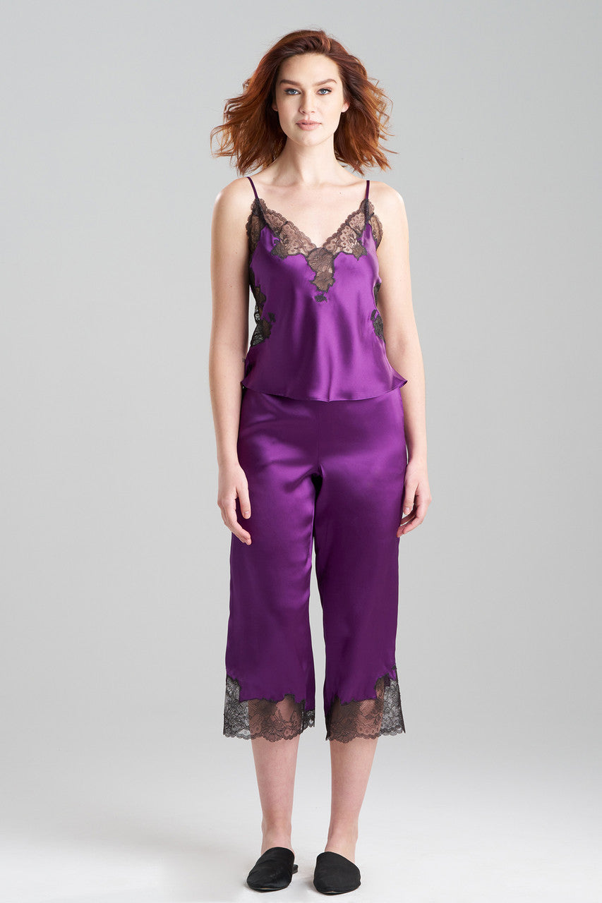 Natori Buy Lolita Lace Trim Silk Cami PJ in Imperial Purple/Ash Black Online