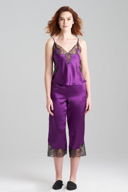 Natori Buy Lolita Lace Trim Silk Cami PJ in Imperial Purple/Ash Black Online
