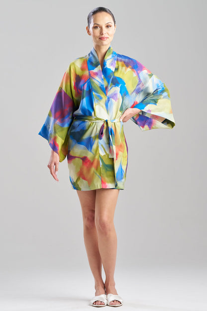 Natori Kumo Printed Stretch Satin Kimono Wrap