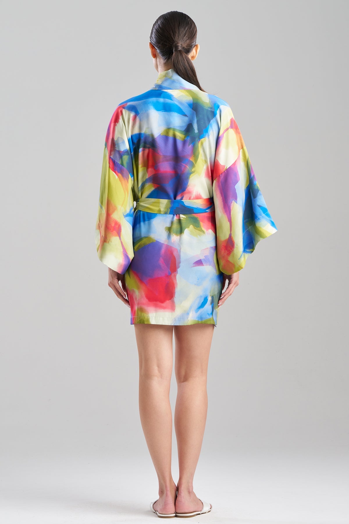 Natori Kumo Printed Stretch Satin Kimono Wrap