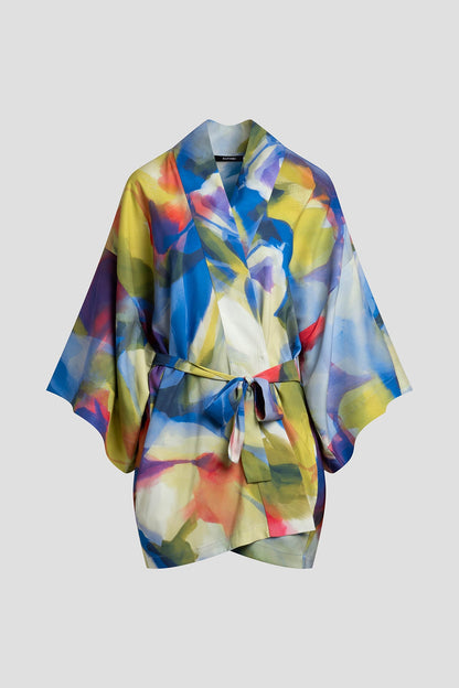 Natori Kumo Printed Stretch Satin Kimono Wrap