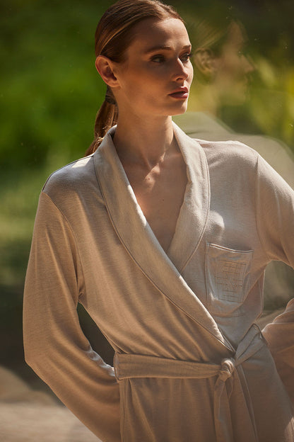 Natori Buy Shangri-La Embroidered Robe in Heather Cashmere Online