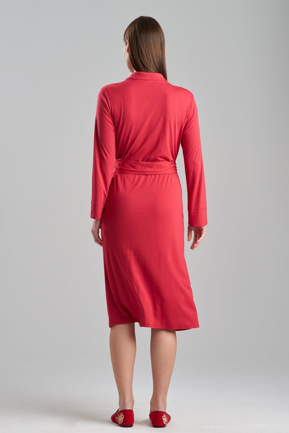 Natori Buy Shangri-La Embroidered Robe in Crimson Red Online