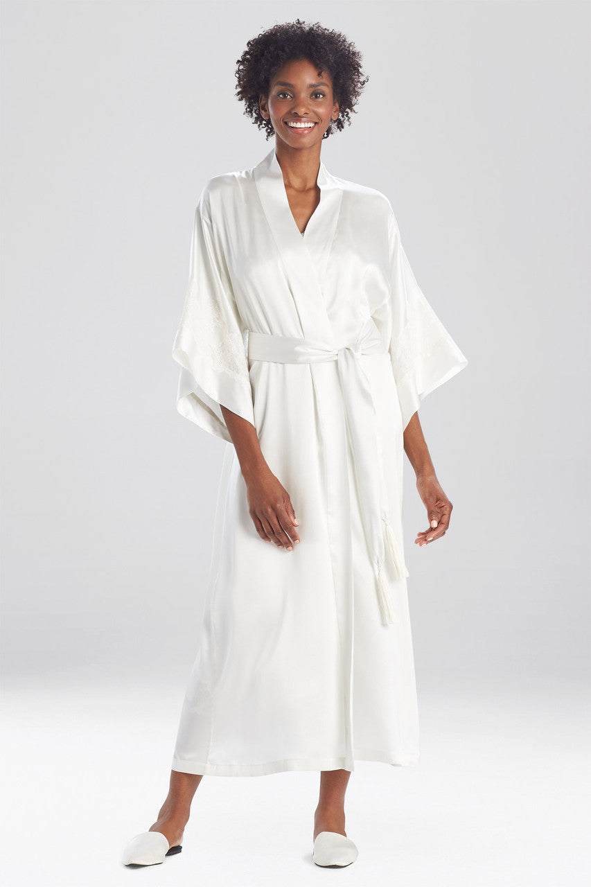 Natori Buy Lolita Lace Embroidered Silk Tassel Robe in Warm White Online