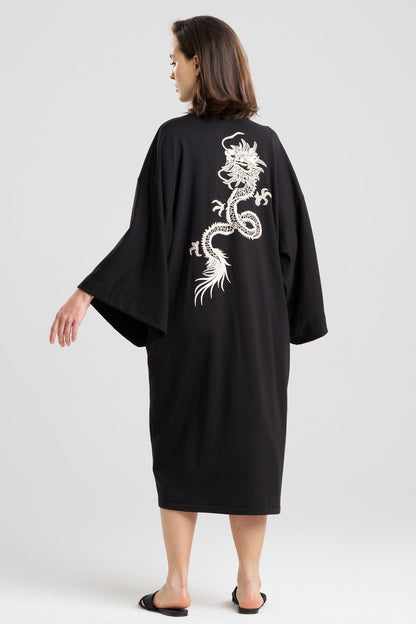 Natori Cocoon Brushed French Terry Dragon Embroidered Robe