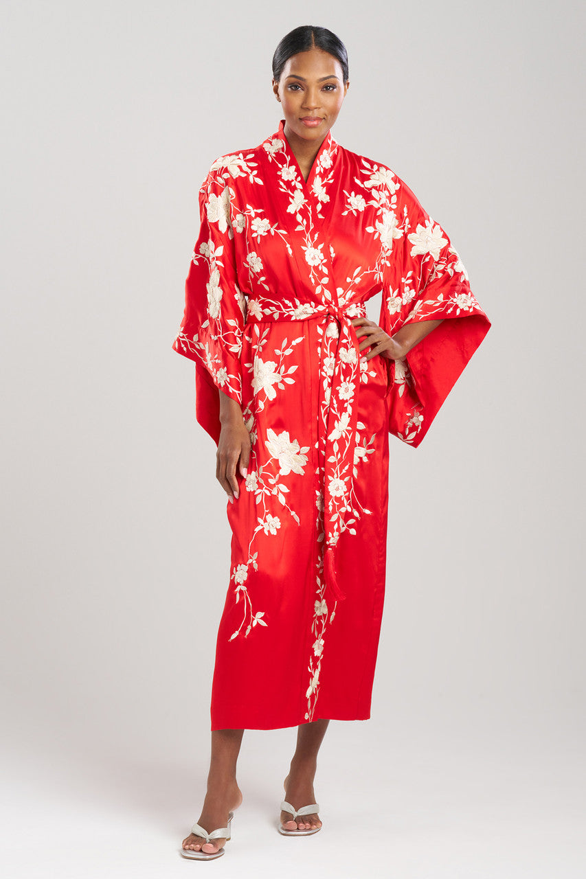 Natori Buy Key Essentials Embroidered Kimono Tassel Silk Robe in Scarlet Online