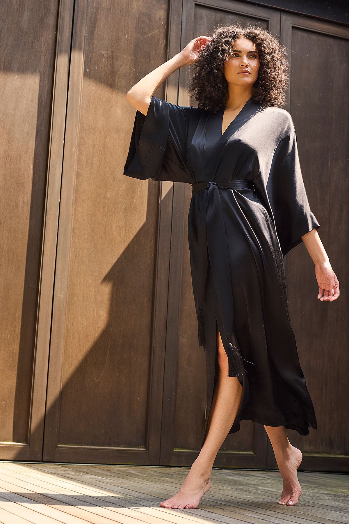 Natori Buy Key Essentials Silk Robe in Black Online