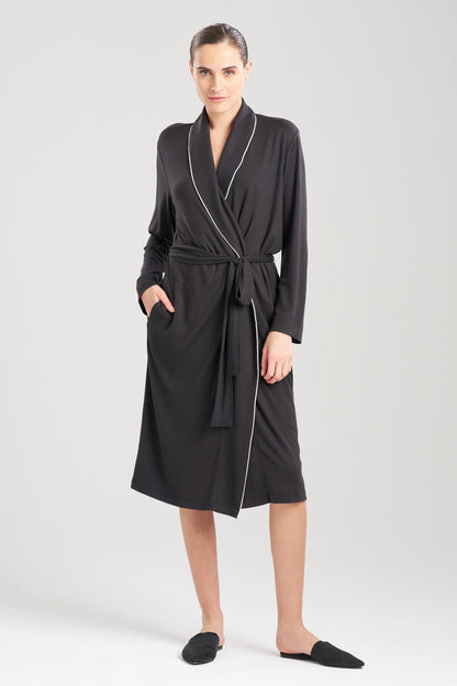 Natori Buy Oasis Piped Collar Robe in Black Online