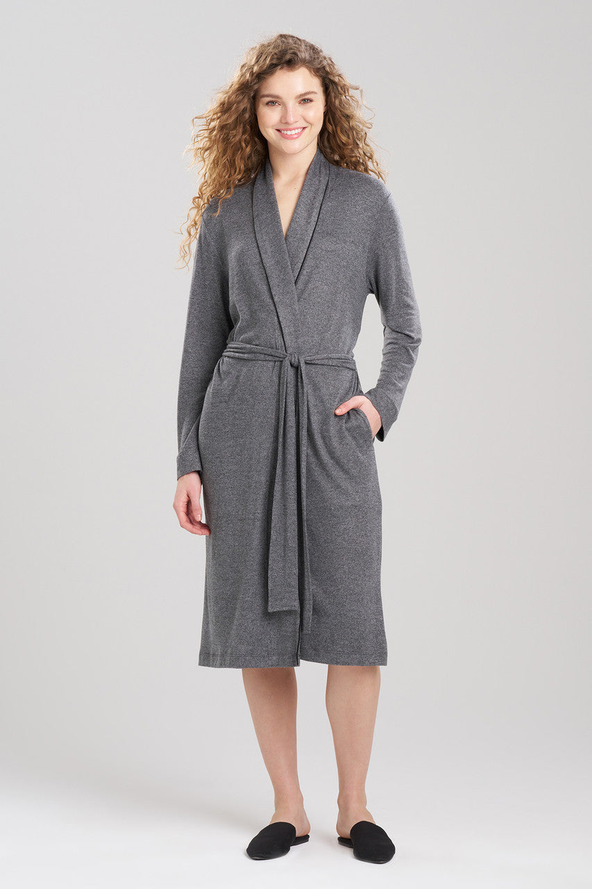 Natori Buy Oasis Piped Collar Robe in Charcoal Online