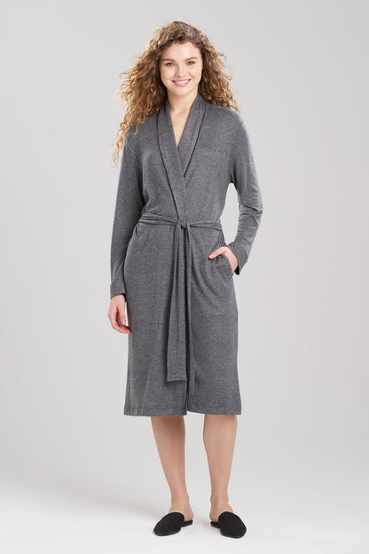 Natori Buy Oasis Piped Collar Robe in Charcoal Online