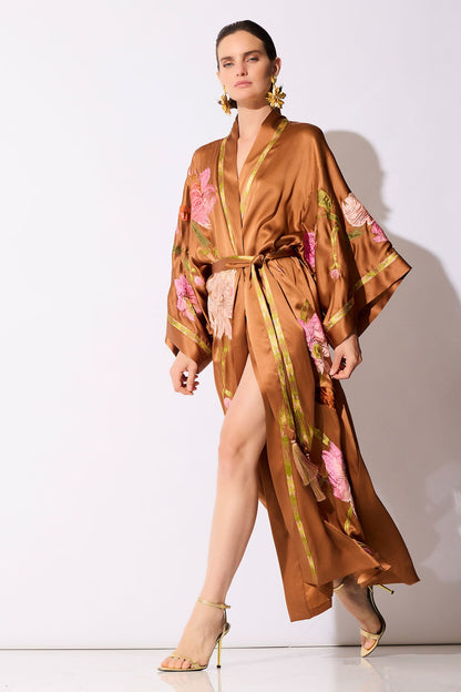 Natori Couture Brushstroke Embroidered Silk Robe