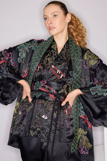 Natori Couture Nara Multi Embroidered Silk Kimono
