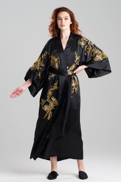 Natori Buy Couture Ottoman Embroidered Silk Robe in Black Online