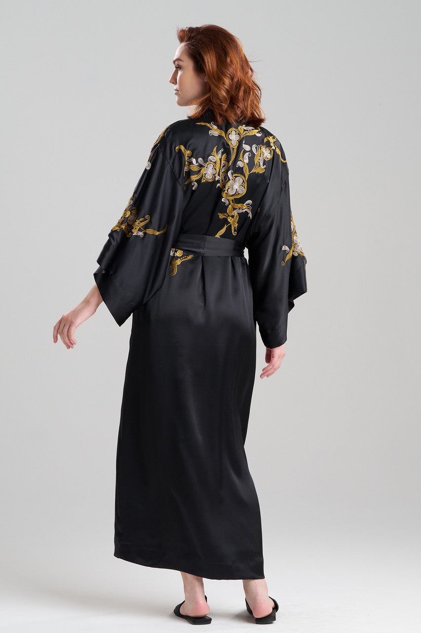 Natori Buy Couture Ottoman Embroidered Silk Robe in Black Online