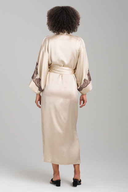Natori Buy Lolita Lace Embroidered Silk Tassel Robe in Parchment/Ash Black Online