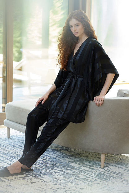 Natori Buy Satin Jacquard Stripe Wrap in Black Online