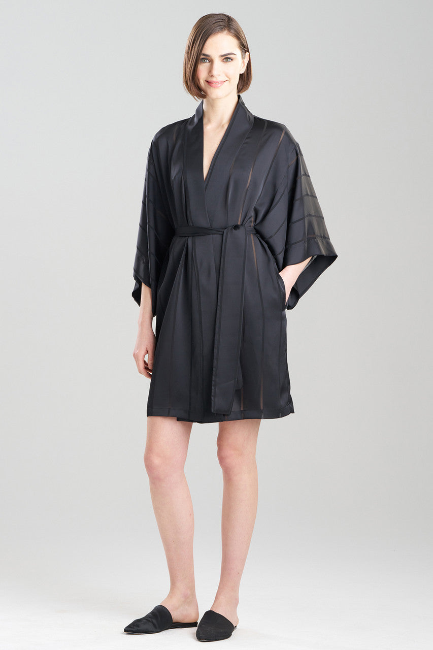 Natori Buy Sheer Stripe Jacquard Wrap in Black Online
