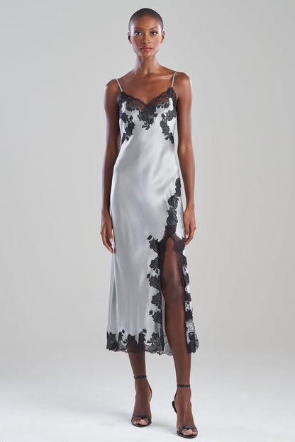 Natori Lolita Lace Slit Silk Slip Dress