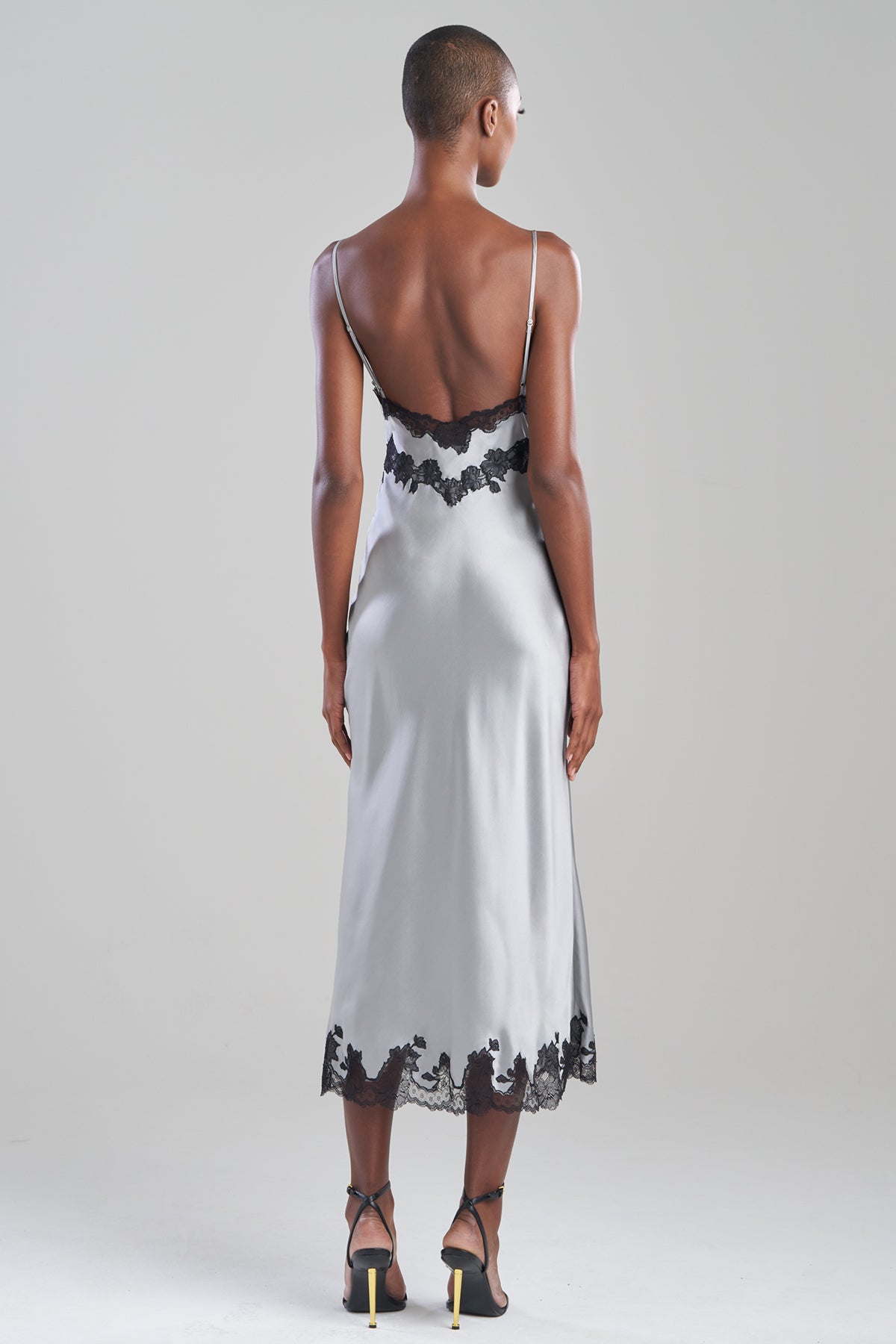 Natori Lolita Lace Slit Silk Slip Dress