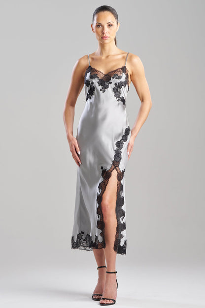 Natori Lolita Lace Slit Silk Slip Dress