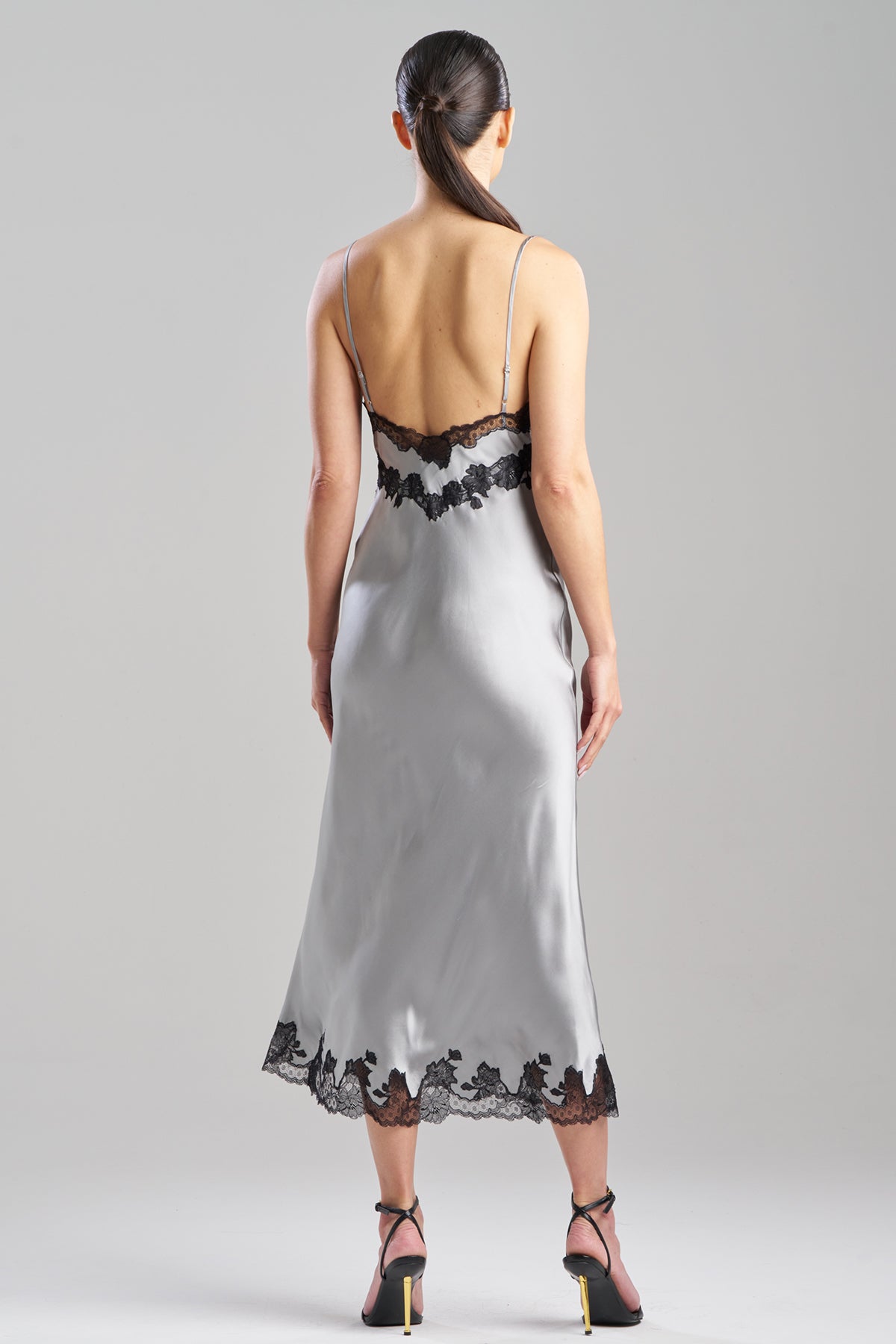 Natori Lolita Lace Slit Silk Slip Dress