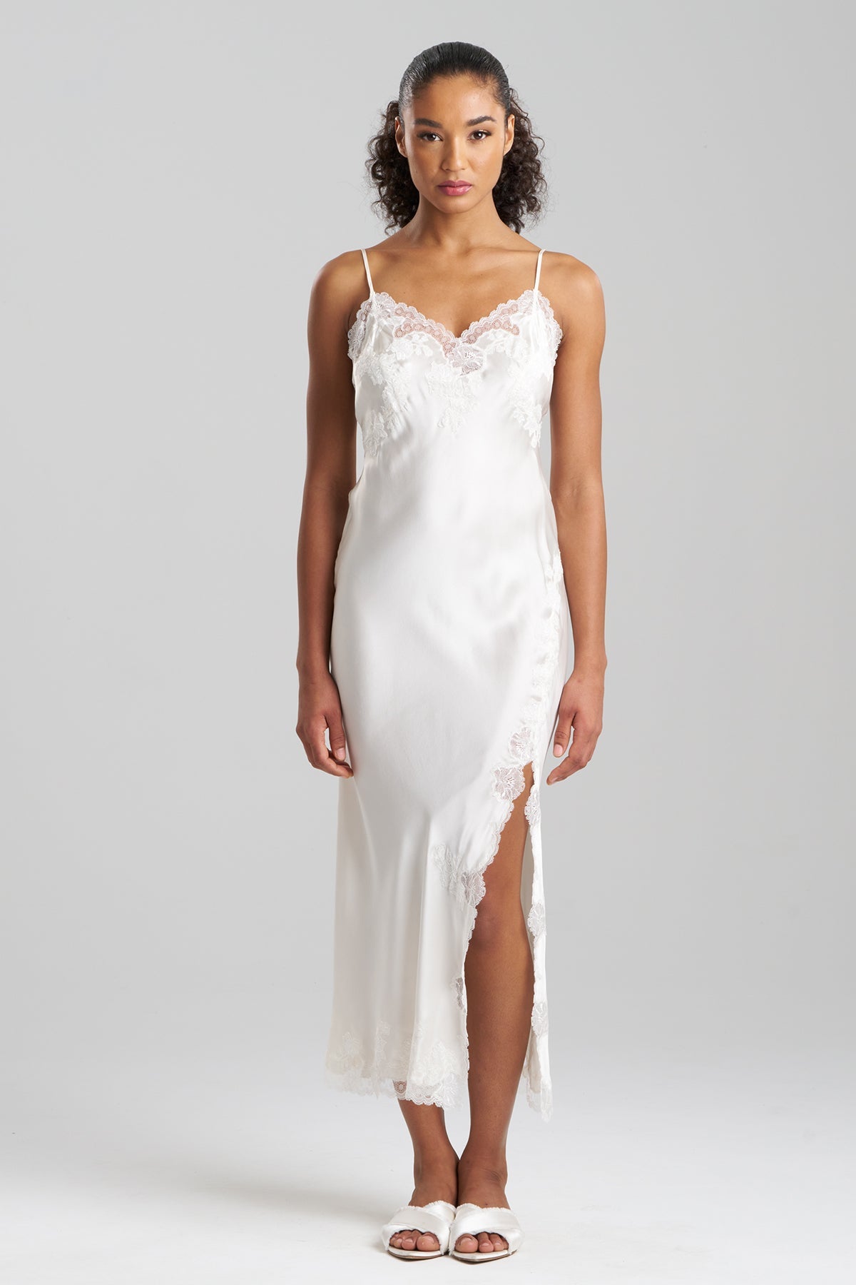 Natori Buy Lolita Lace Slit Gown in Warm White Online