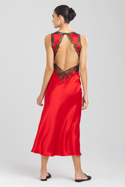 Natori Buy Lolita Lace Trim Silk Gown in Scarlet/Ash Black Online