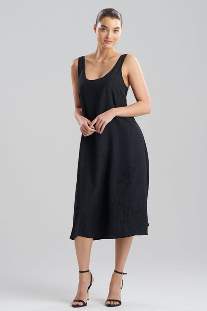 Natori Terra Foil Crinkle Scoop Neck Slip Dress