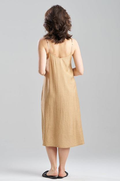 Natori Terra Foil Crinkle Scoop Neck Slip Dress