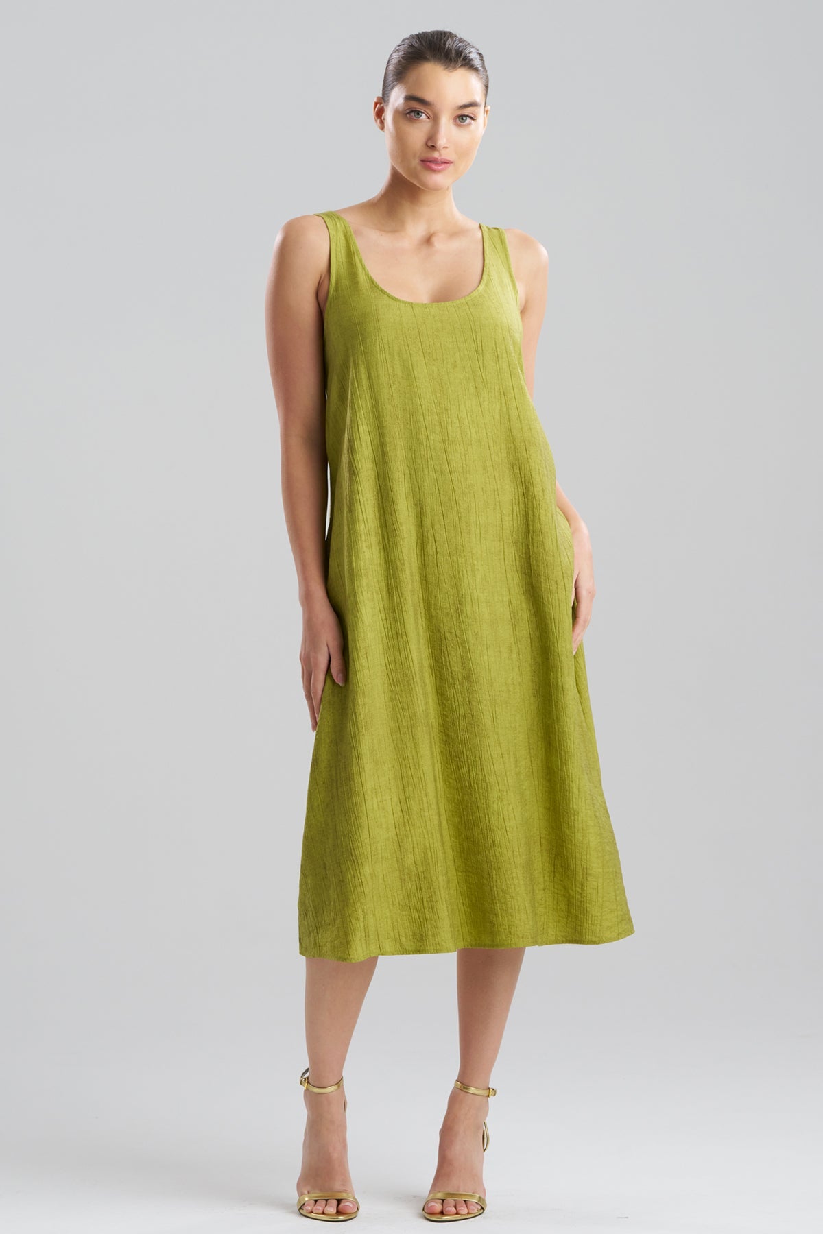 Natori Terra Foil Crinkle Scoop Neck Slip Dress
