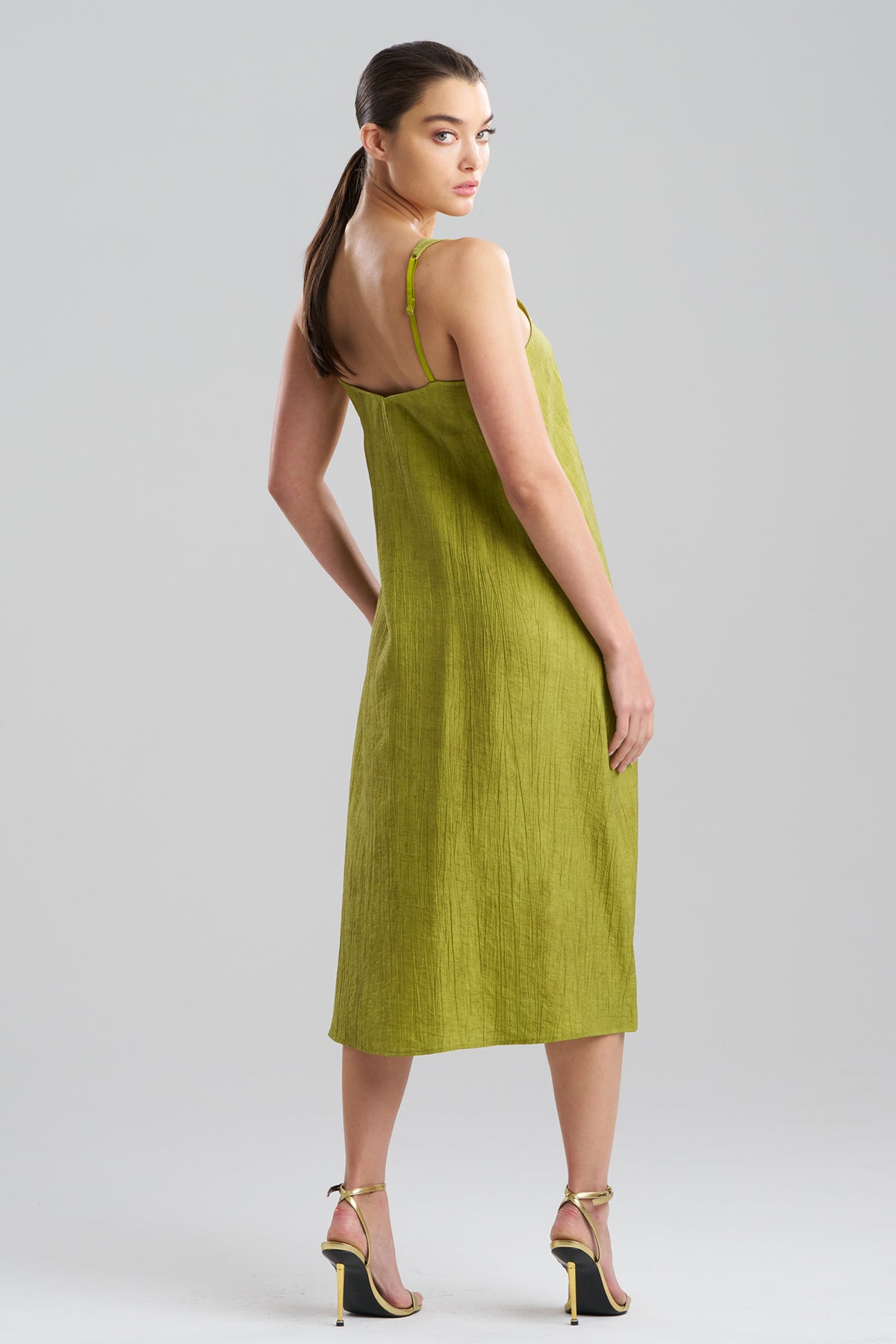 Natori Terra Foil Crinkle Scoop Neck Slip Dress