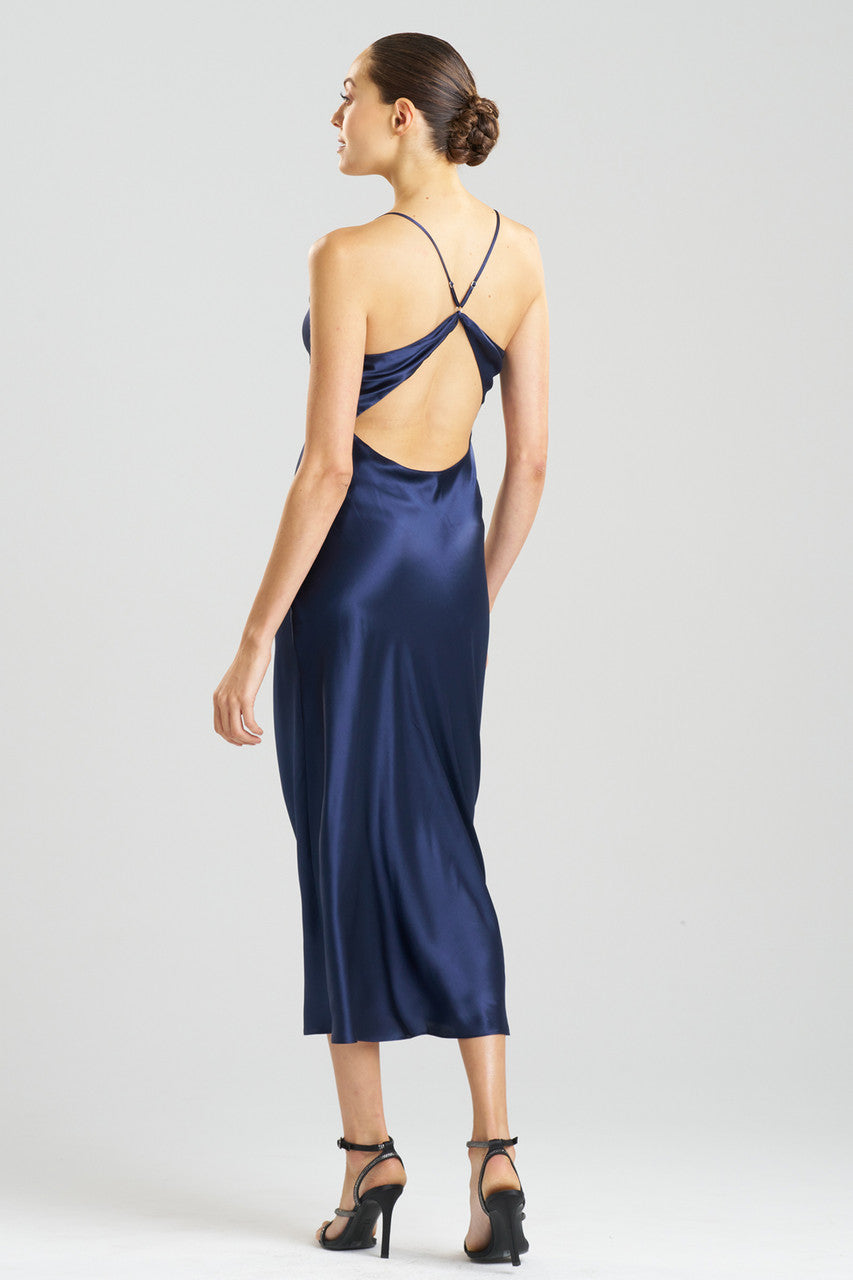 Natori Buy Key Essentials V-neck Silk Gown in Midnight Navy Online