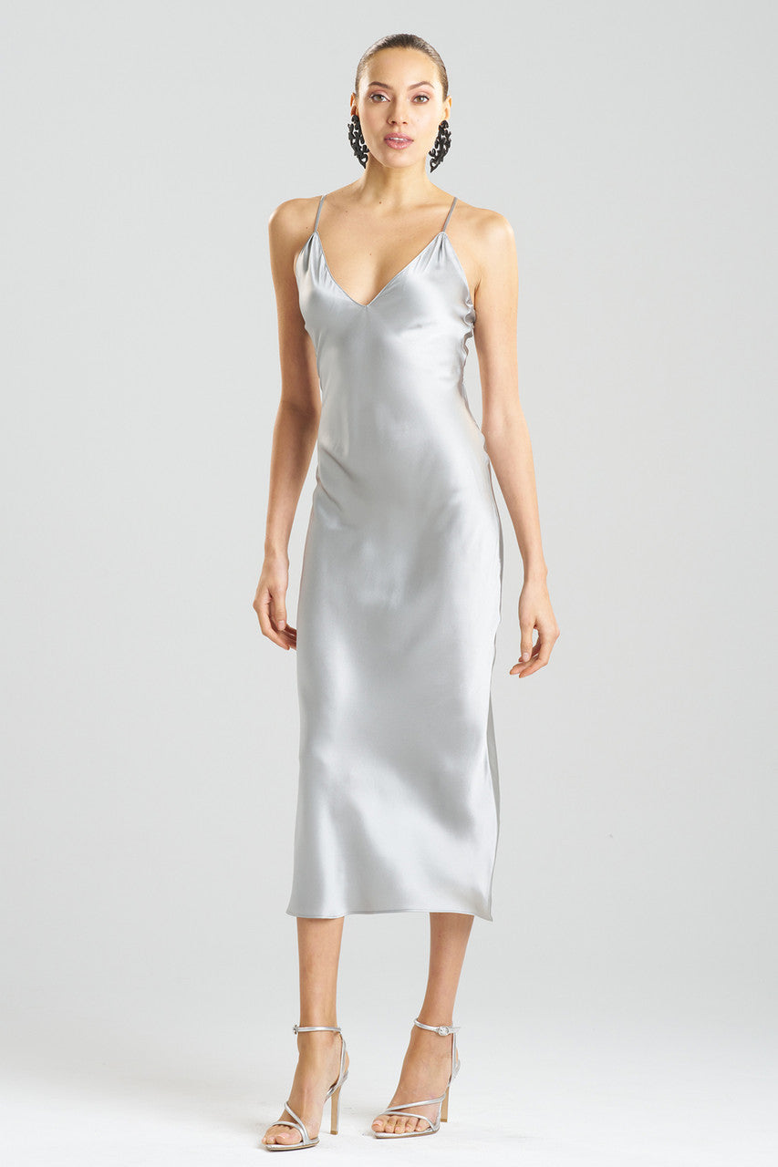 Natori Buy Key Essentials V-neck Silk Gown in Silver Online