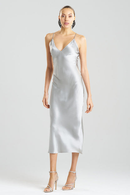 Natori Buy Key Essentials V-neck Silk Gown in Silver Online