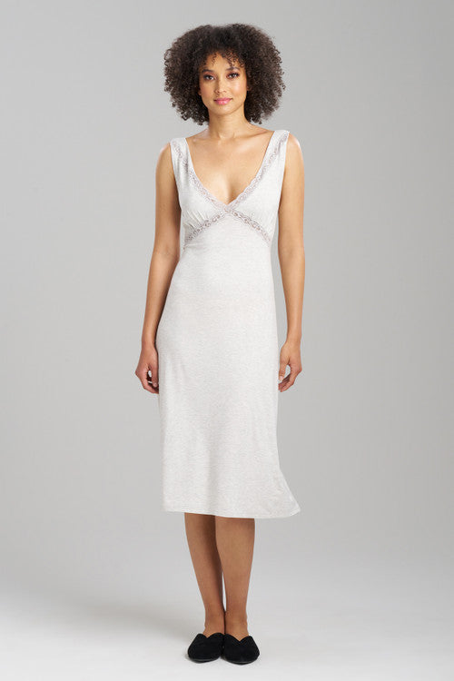 Natori Buy Feathers Essentials Lenzing™ Ecovero™ Viscose Lace Applique Slip Dress in Heather Pebblestone Online