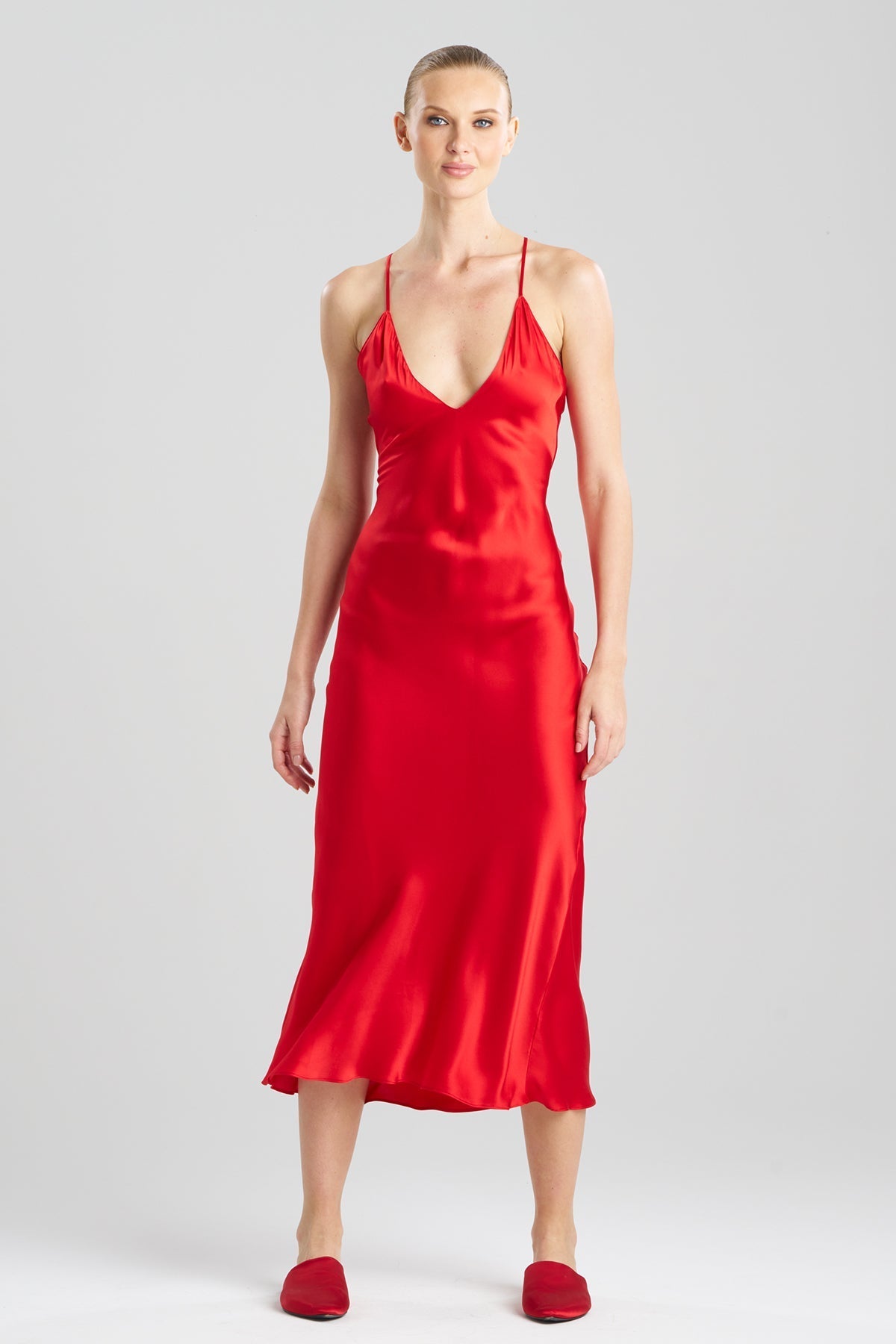 Natori Buy Key Essentials V-neck Silk Gown in Scarlet Online