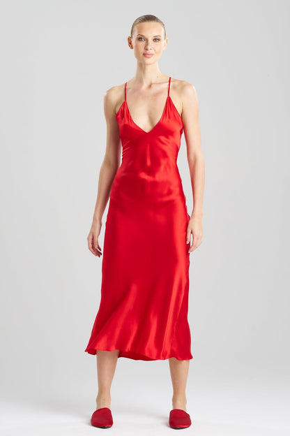 Natori Buy Key Essentials V-neck Silk Gown in Scarlet Online