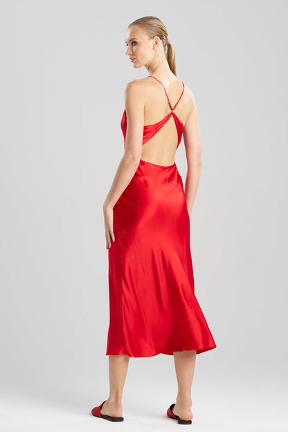 Natori Buy Key Essentials V-neck Silk Gown in Scarlet Online