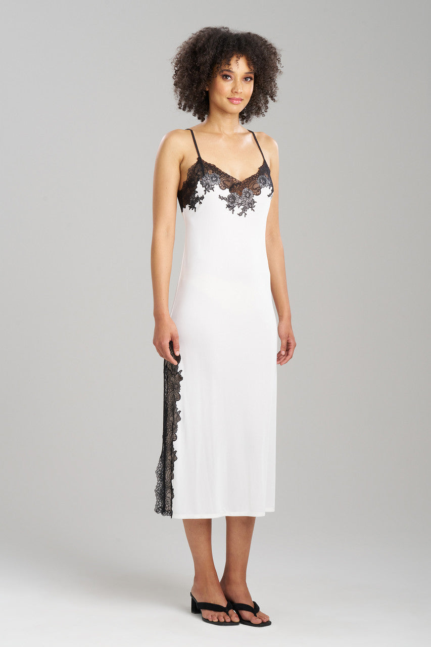 Natori Buy Enchant Lace Slit Gown in Ivory/Black Online